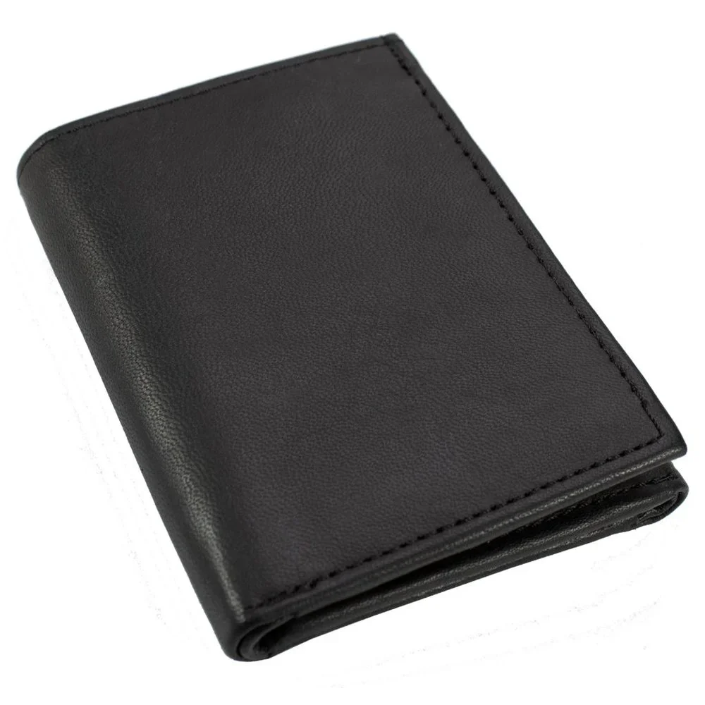 Trifold Men Black Multi Holder Zipper Pocket Leather Classic Organizer Wallet